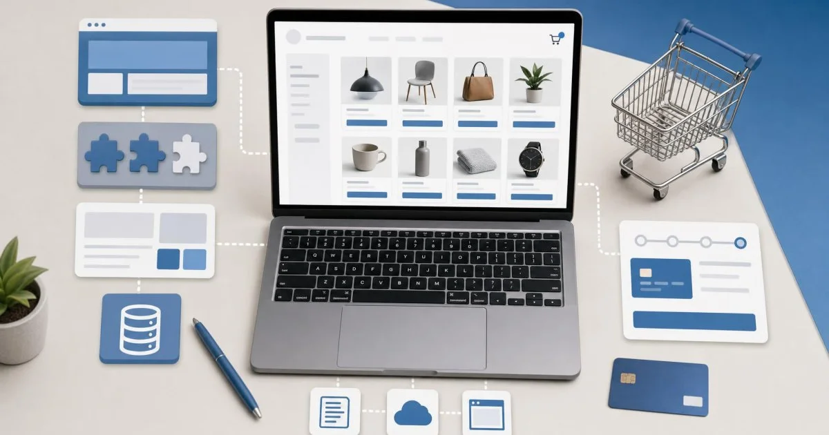 WordPress tabanlı WooCommerce mağazasını temsil eden logosuz e-ticaret görseli
